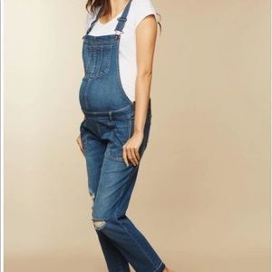 Motherhood Maternity Overalls Pants Denim Jan’s Distressed‎ Jumper Blue